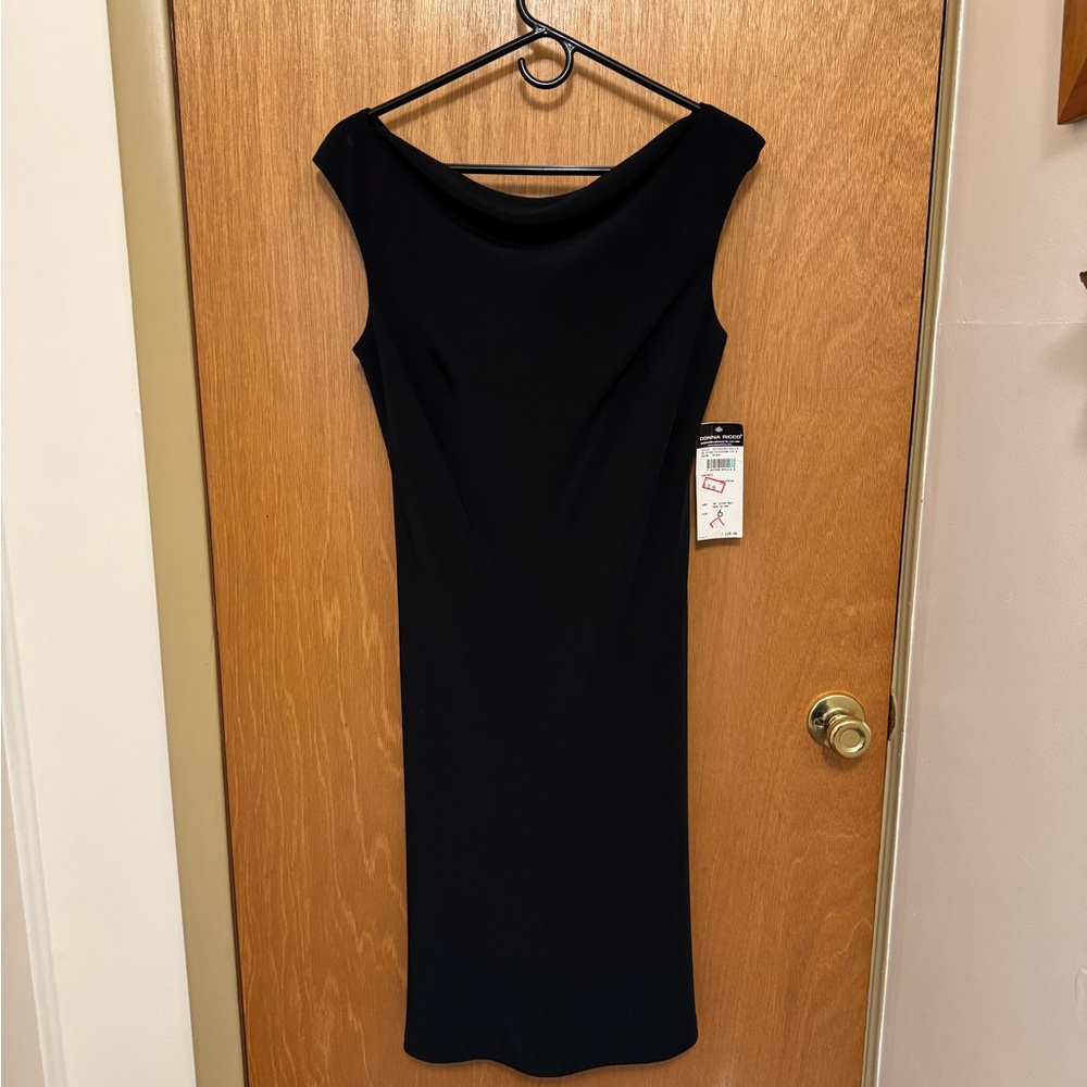 Sz6 VINTAGE Donna Rocco black sleeveless dress V back cowl neckline NWT.  LBD.
